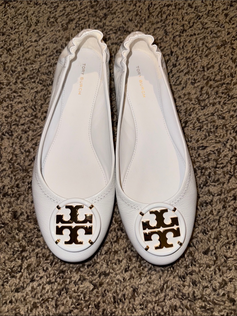 Tory Burch White Leather Multi Logo Ballet Flats